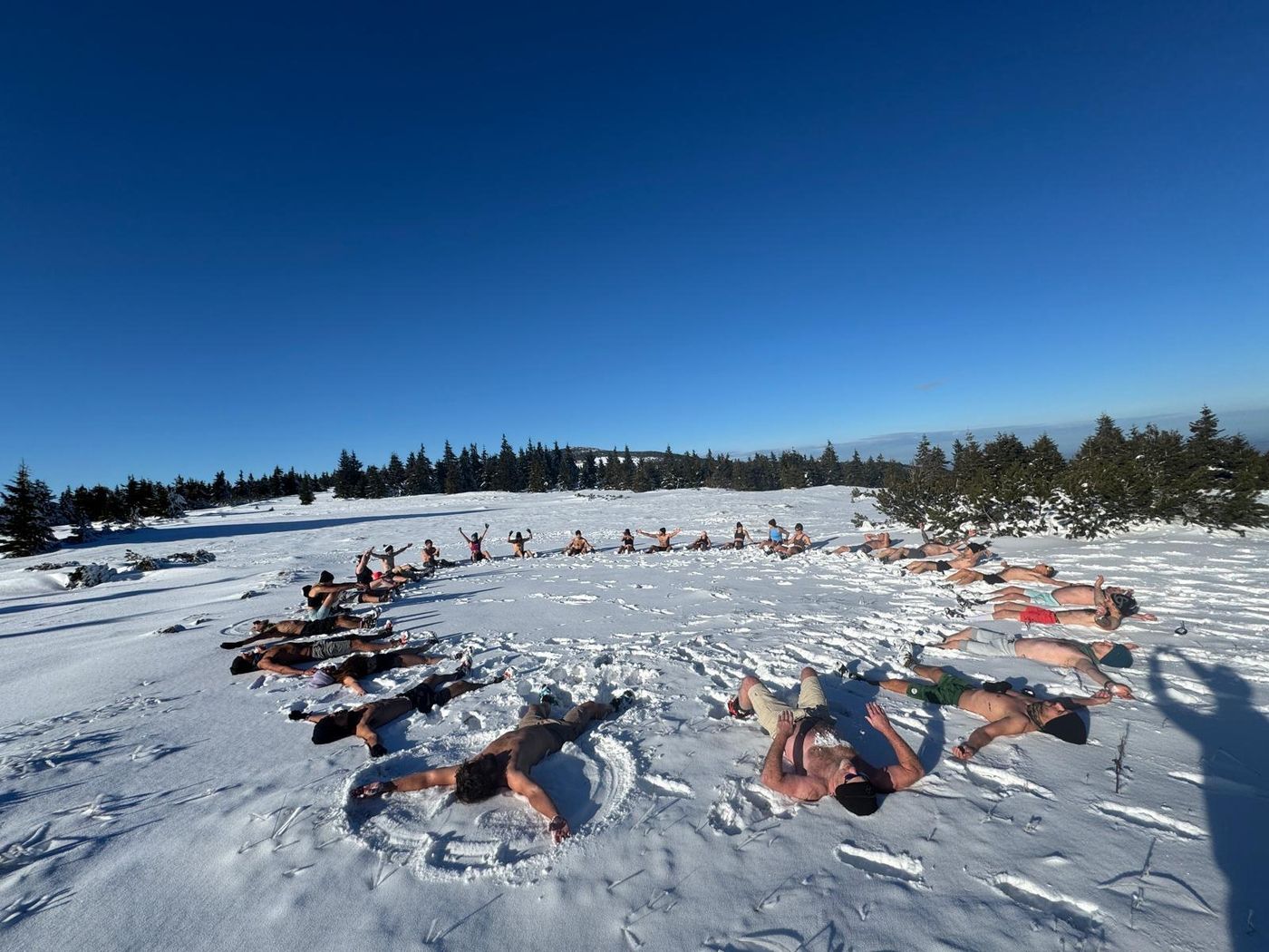 Group in the snow during a Wim Hof retreat
